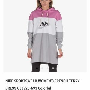 Nike Women's Pink, White, and Gray Hoodie Dress
